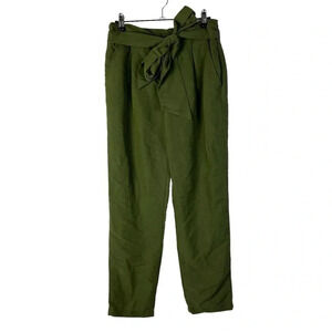 Anthropologie Coquille Olive Green Straight Leg Paper Bag Pants 2